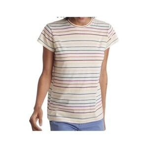 Marine Layer Womens Striped Short Sleeve Tee Large Crewneck Rainbow Stretch